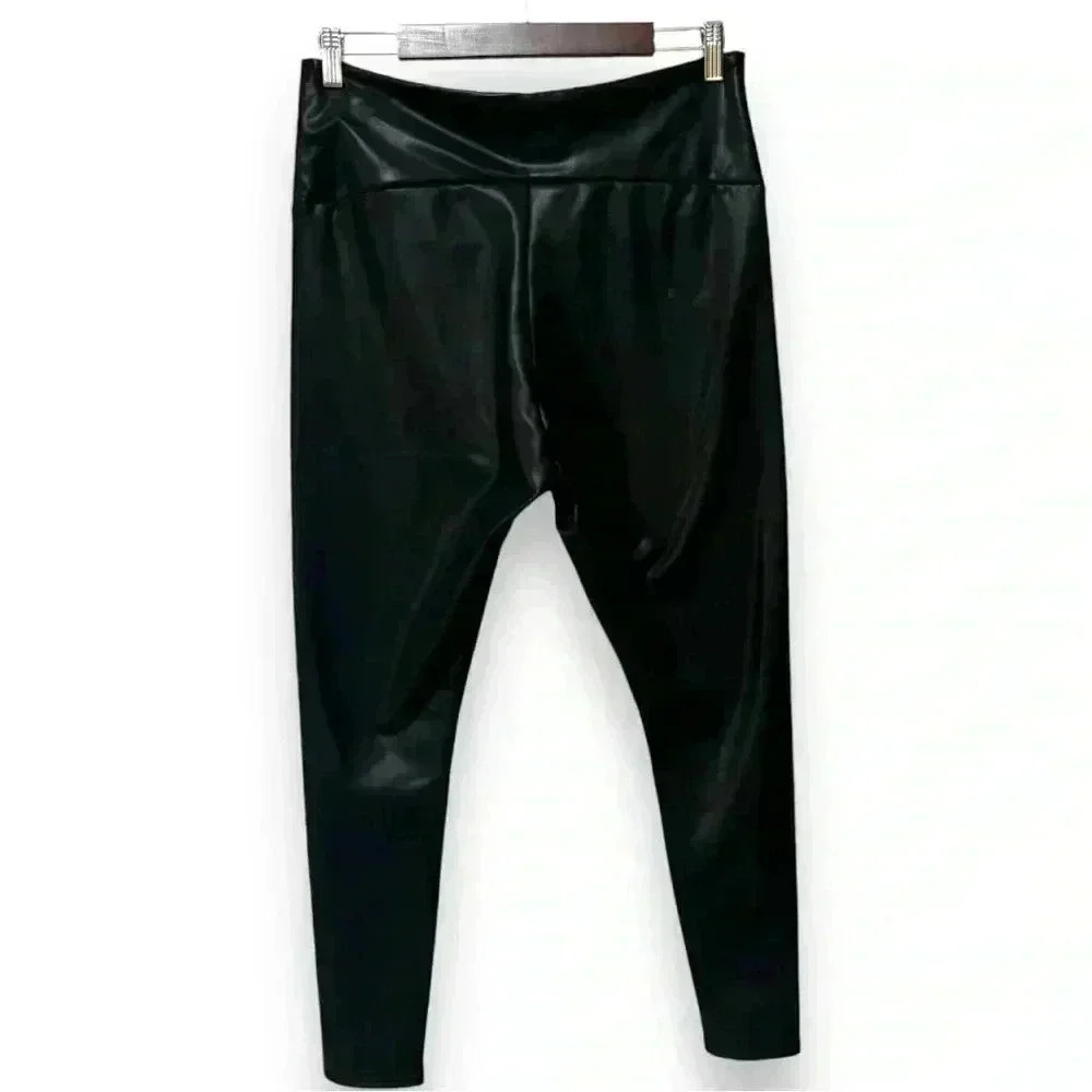 Women’s size XL control top faux leather black stretch lined athletic leggings - Picture 4 of 9